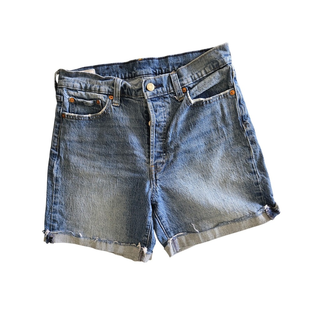 Gap Cheeky Midi Short High Rise Button Fly Denim Shorts Medium Wash Blue 28 6R